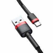 SiGN Cafule USB-A till USB-C Kabel 2A, 3m - Röd/Svart
