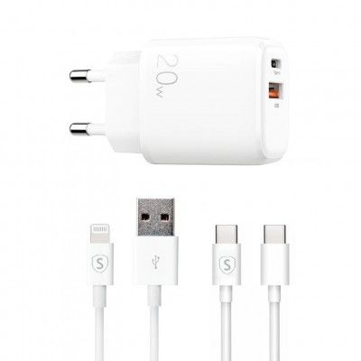 SiGN Snabbladdare 3.5A 20W, USB-C & Lightning Kabel, 1m