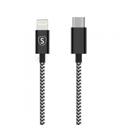 SiGN Skin USB-C till Lightning kabel 2.1A 0.25m - Svart/Vit