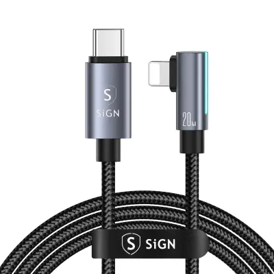 SiGN USB-C till Lightning Kabel 2m 20W Braided - Svart