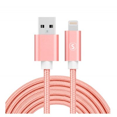SiGN USB-A till Lightning kabel 2.1A 3m Nylon - Rosa