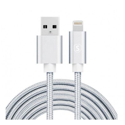 SiGN USB-A till Lightning kabel 2.1A 3m Nylon - Silver