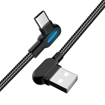 SiGN USB-C till USB-A kabel vinklad 5V 3A 1m - Svart
