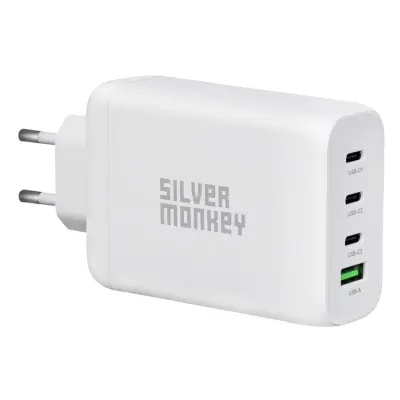 Silver Monkey GaN 130W Väggladdare 3x USB-C PD 1x USB-A 3.0 QC