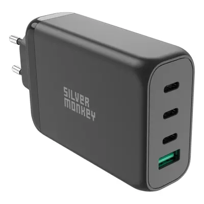 Silver Monkey GaN 130W Väggladdare 3x USB-C PD 1x USB-A 3.0 QC