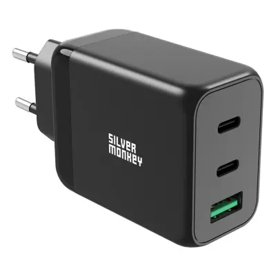 Silver Monkey GaN 65W Väggladdare 2x USB-C PD 1x USB-A QC 3.0