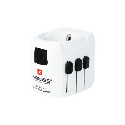 SKROSS Europa adapter - 100 länder m. 2 x USB - Vit