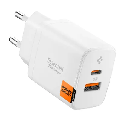 Spigen 2-Port Nätverk Laddare 20W ESSENTIAL EE202EU - Vit