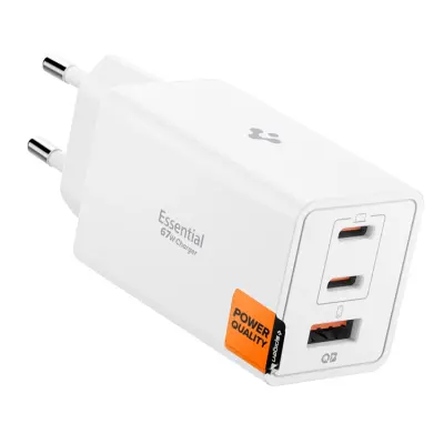 Spigen 3-Port Nätverk Laddare 67W ESSENTIAL EE673EU (Vit)