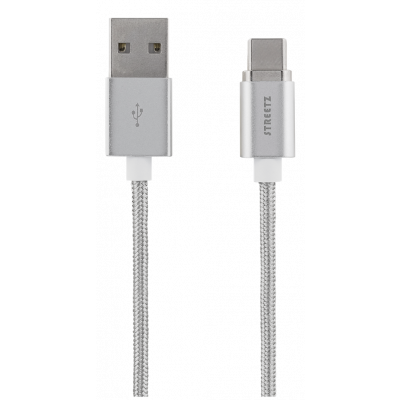 STREETZ Magnetisk USB-synk/laddarkabel för USB-C, 2.4A, 1m, silver