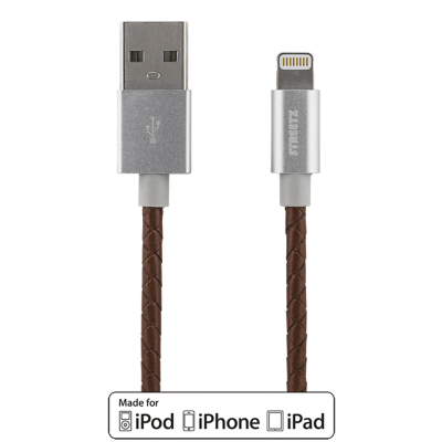 STREETZ USB - Lightning-kabel, MFi, 1m, brun/läder