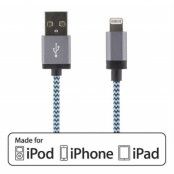 STREETZ USB-synk-/laddarkabel, MFi, Lightning, 1m, blå