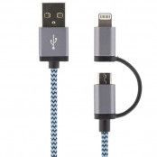 STREETZ USB-synk-/laddarkabel, MFi, USB Micro och lightning, 1m, blå