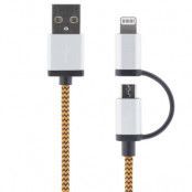 STREETZ USB-synk-/laddarkabel, MFi, USB Micro och lightning, 1m, orange