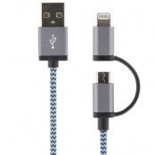 STREETZ USB-synk-/laddarkabel, MFi, USB Micro och lightning, 2m, blå