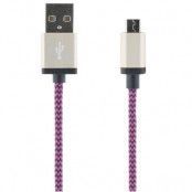 STREETZ USB-synk-/laddarkabel, tygklädd, USB Micro, 1m, lila