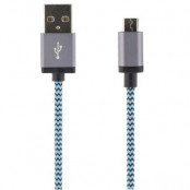 STREETZ USB-synk-/laddarkabel, tygklädd, USB Micro, 2m, blå