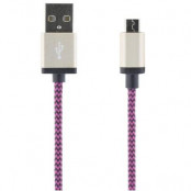 STREETZ USB-synk-/laddarkabel, tygklädd, USB Micro, 2m, lila