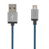 STREETZ USB-synk-/laddarkabel, tygklädd, USB Micro, 3m, blå