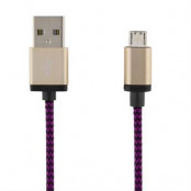 STREETZ USB-synk-/laddarkabel, tygklädd, USB Micro, 3m, lila