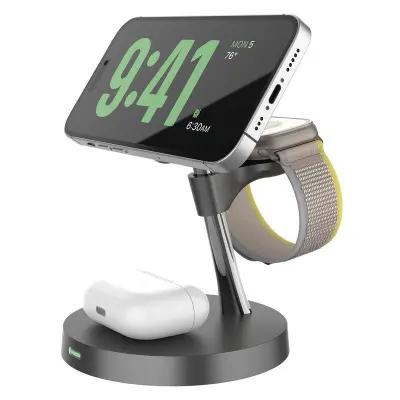 T269D 15W Magnetisk Trådlös Laddare för Telefon, Klocka, Hörlurar - Svart