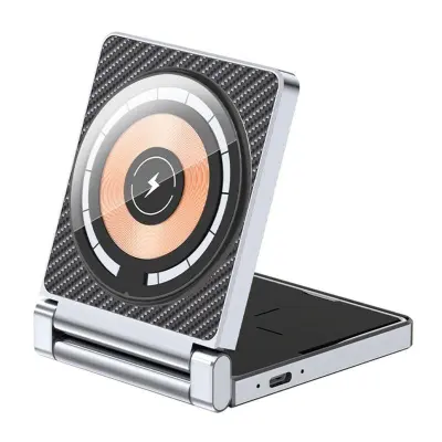 T35 15W Fällbar Magnetisk Trådlös Laddare 2-i-1 Telefon Hörlursdocka - Svart