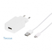 Teccus Laddare 2.1A + Micro-USB kabel 2.1A Vit