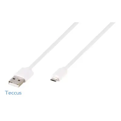 Teccus Micro-USB Ladd-/Synk. kabel 1.2m Vit