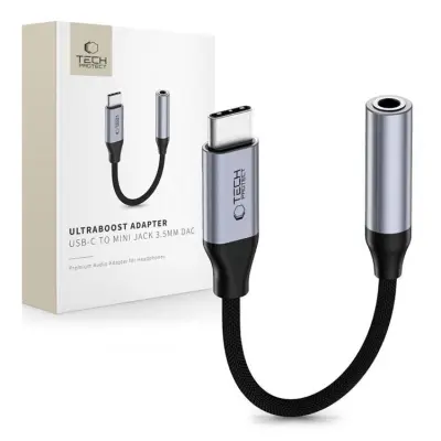 Tech-Protect Mini Jack 3.5mm Till USB-C Kabel Adapter Ultraboost - Grå