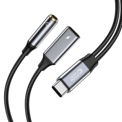 Tech-Protect Mini Jack Till USB-C Kabel Adapter Ultraboost - Svart