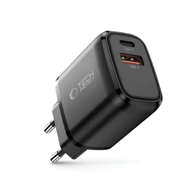 Tech-Protect Väggladdare Adapter USB-A/USB-C 30W - Svart