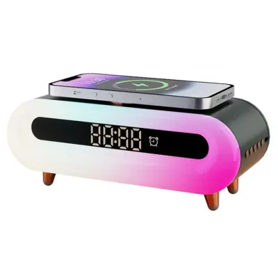 Trådlös Laddare med trådlös högtalarklocka Sänglampa RGB S608 - Grön