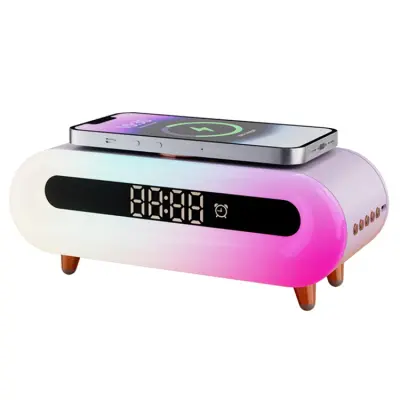 Trådlös Laddare med trådlös högtalarklocka Sänglampa RGB S608 - Lila
