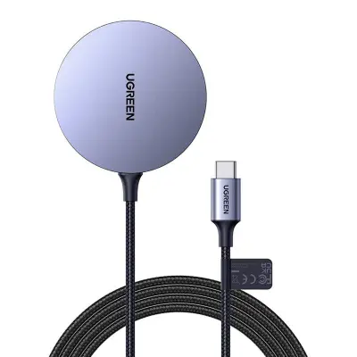 UGREEN 30233 Bärbar Magnetisk Trådlös Laddare med 1,5m USB C-kabel, Svart