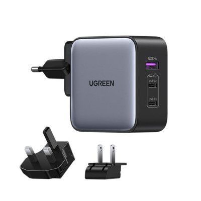 Ugreen GaN Väggladdare USB/2xUSB-C 65W EU/UK/USA - Svart