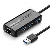 Ugreen Hub 3x USB-A Nätverksadapter - Svart