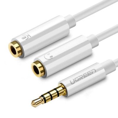 Ugreen Kabel Mini Jack 3.5 mm Till 2 x Mini Jack 3.5 mm 20cm - Vit