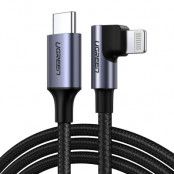 UGreen MFI Elbow USB Type C - lightning Kabel 3 A 1 m Grå