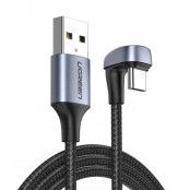 Ugreen nylonflätad USB-A till USB-C angled Kabel 1 m Grå