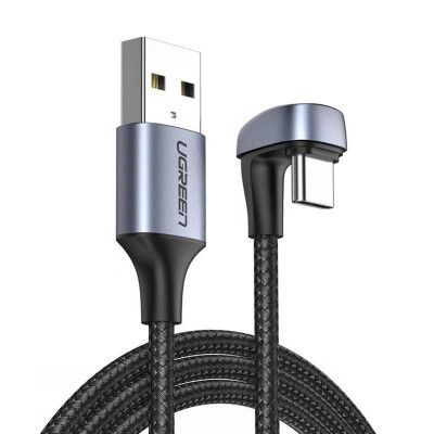 Ugreen nylonflätad USB-C till USB-A kabel angled 1m Grå
