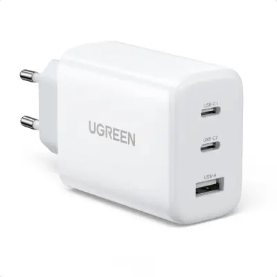 Ugreen Väggladdare 2x USB Typ-C 65W PD3.0. QC3.0/4.0 - Vit