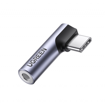 Ugreen Vinklad Audio Adapter USB-C till Miniuttag 3.5 mm - Grå