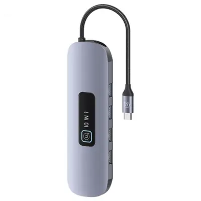 USAMS 10in1 Hubb 100W 3xUSB-A USB-C HDMI TF SD RJ45. VGA