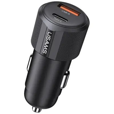 USAMS Billaddare 60W 1xUSB-A 1xUSB-C YT - Svart