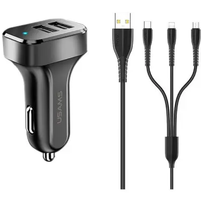 USAMS C41 Billaddare utdragbar kabel 30W 1xUSB-C - Svart