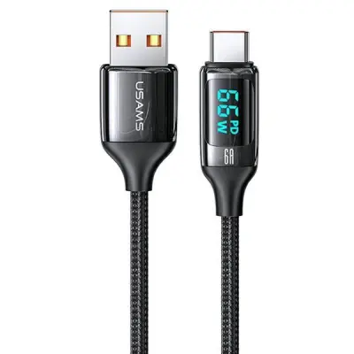 USAMS Flätad kabel U78 USB-C 1,2m LED (US-SJ544) - Svart