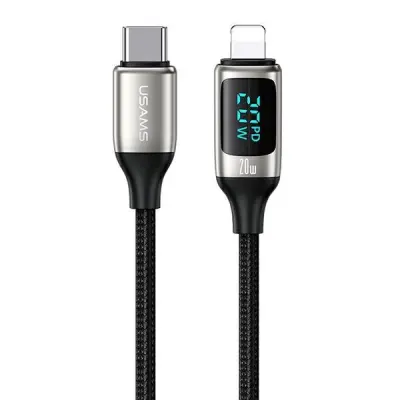 USAMS Flätad kabel U78 USB-C–Lightning LED 1,2m (US-SJ545) - Vit