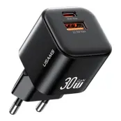 USAMS GaN Snabbladdare USB-A - USB-C 30W CC263 Mini - Svart