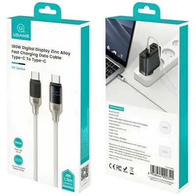 USAMS HX Series USB-C/USB-C Kabel 100W 1,2 m Digital Display – Svart