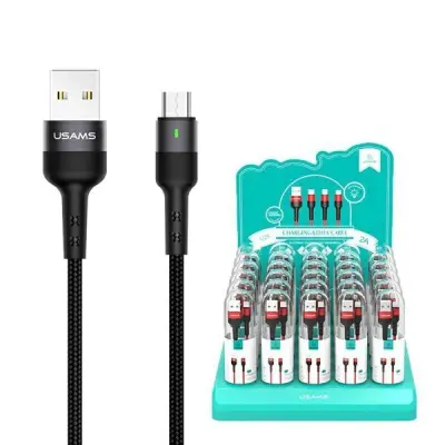 USAMS Kabel flätad U26 microUSB set 1m svart SJ312MC01